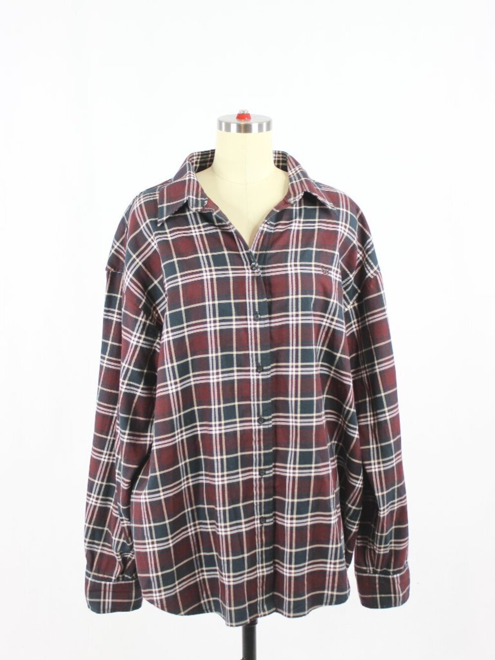 Aritzia SUNDAY BEST Future Maroon Plaid Cotton Flannel Button Up Shirt, Size M